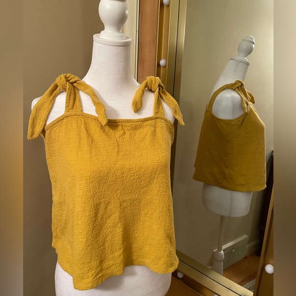 Express Mustard Yellow Tie Shoulder Tank Top Size M - Picture 2 of 4